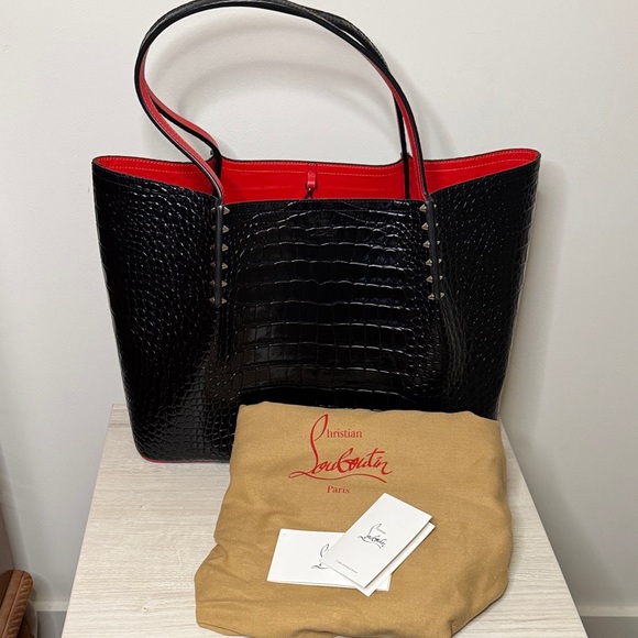 Christian Louboutin Handbags - Christian Louboutin Croc-Embossed Black and Red Tote